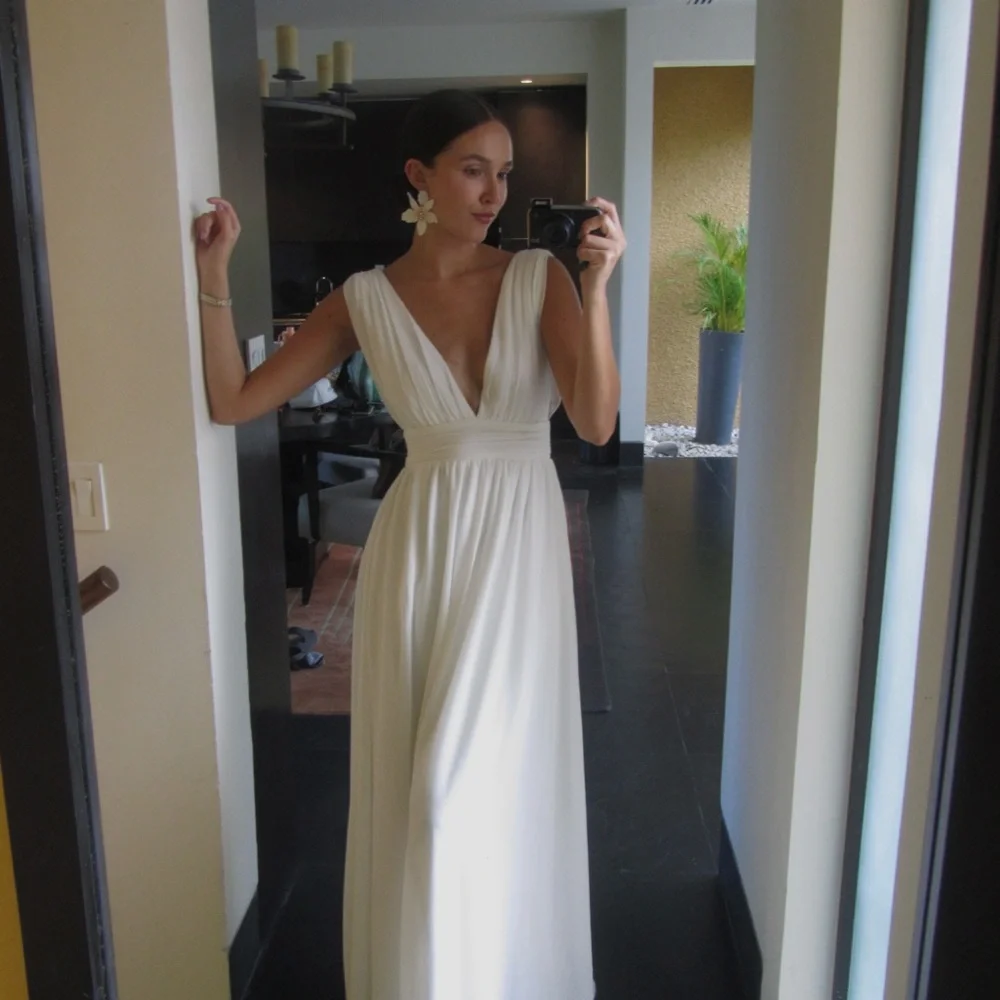 Lulu's White Maxi Dress with Plunging Neckline - Picture 2 of 6